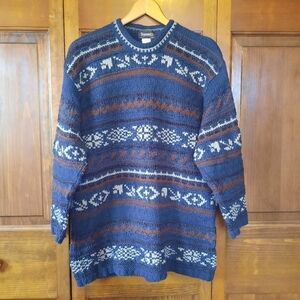 Tramonti Made in Italy wool blend Nordic fair isle chunky knit crewneck sweater